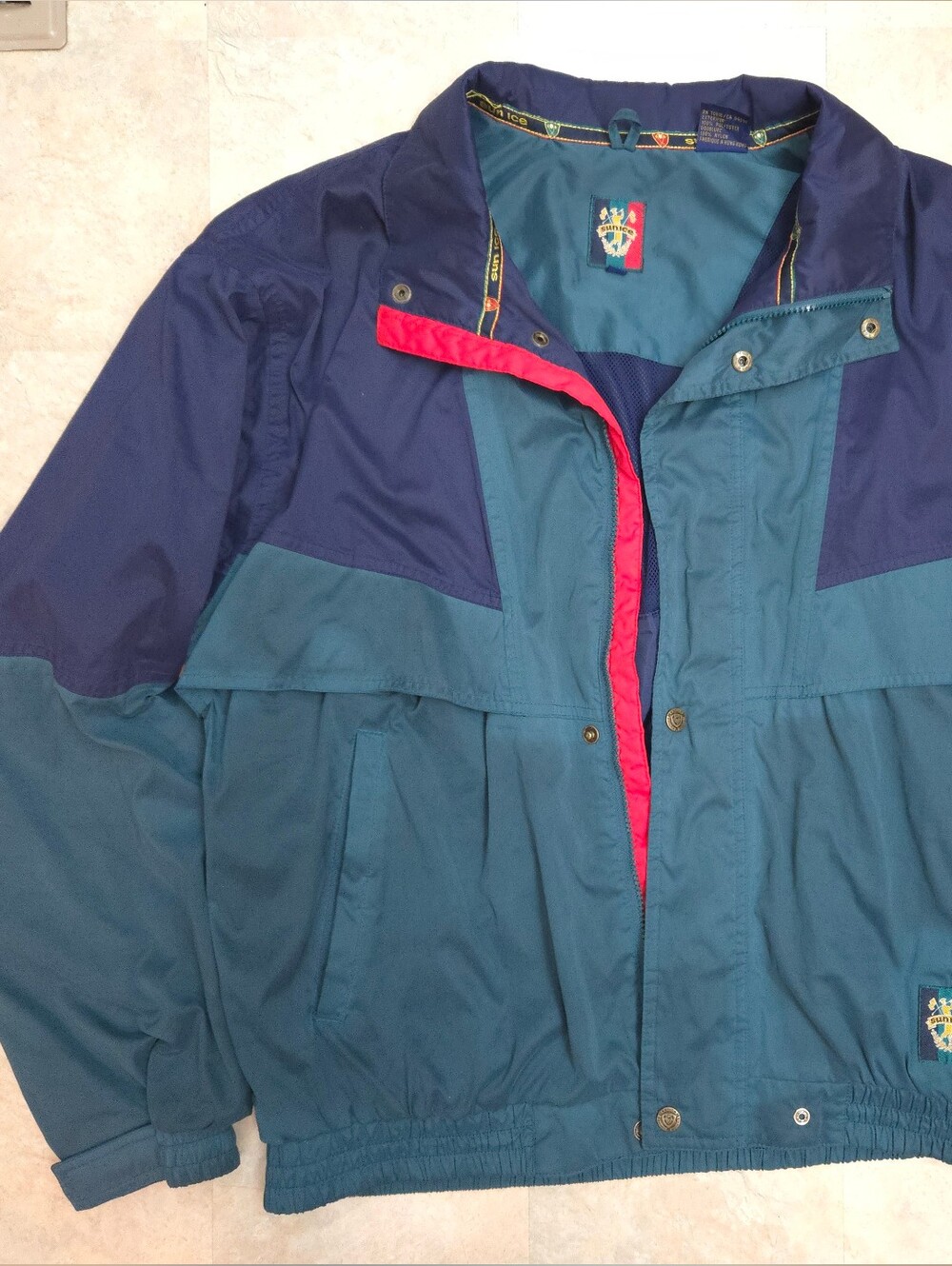 Sunice Vintage Men's Golf Jacket Navy Green Windbreaker Snap Buttons Size M